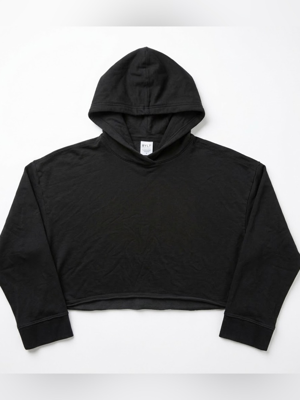 Nike Yoga Black Modal Cropped Pullover Hoodie Sweatshirt Raw Hem Size M